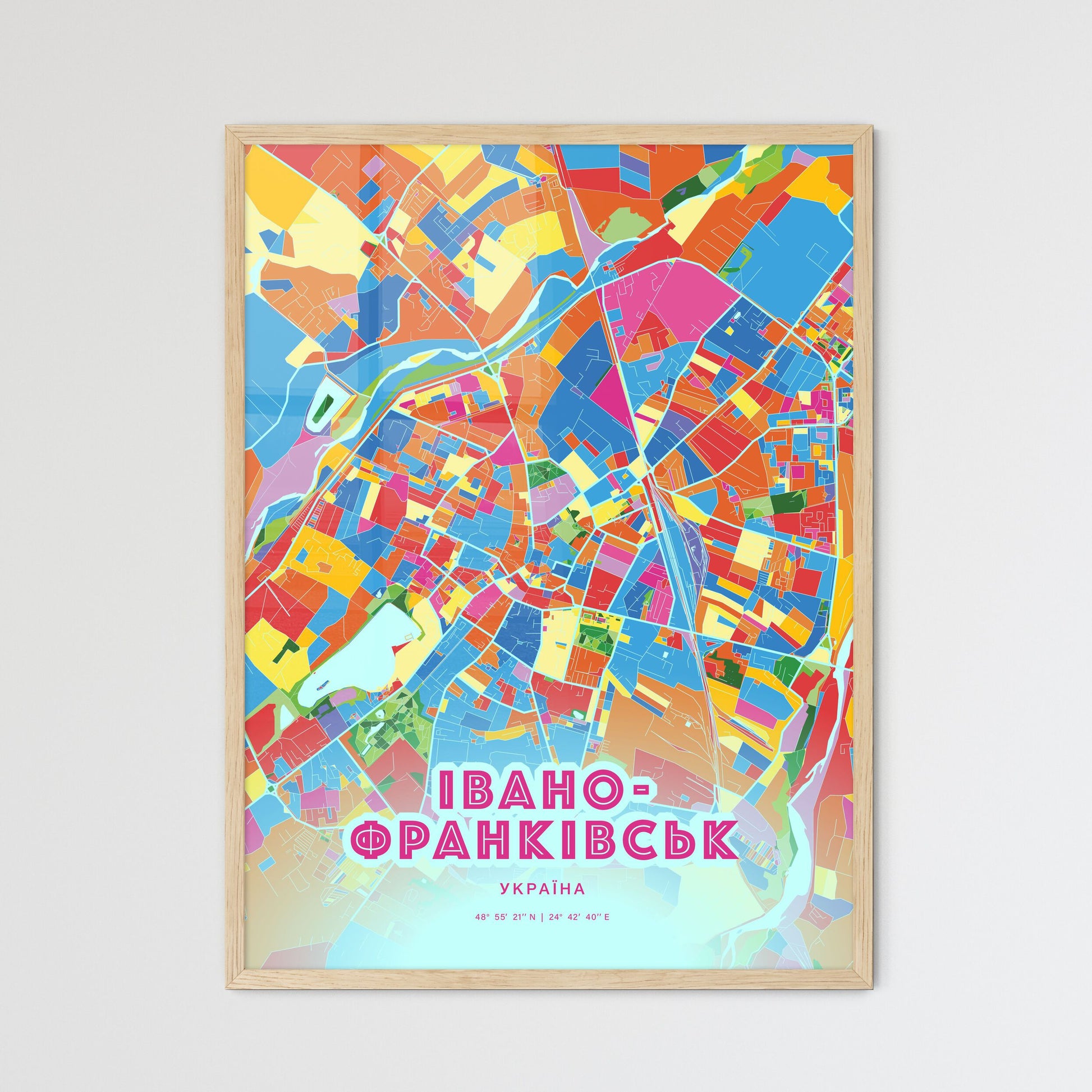 Colorful IVANO-FRANKIVSK UKRAINE Fine Art Map Crazy Colors