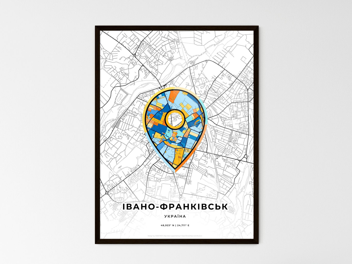 Ivano-Frankivsk Ukraine wedding art map with pointer icon