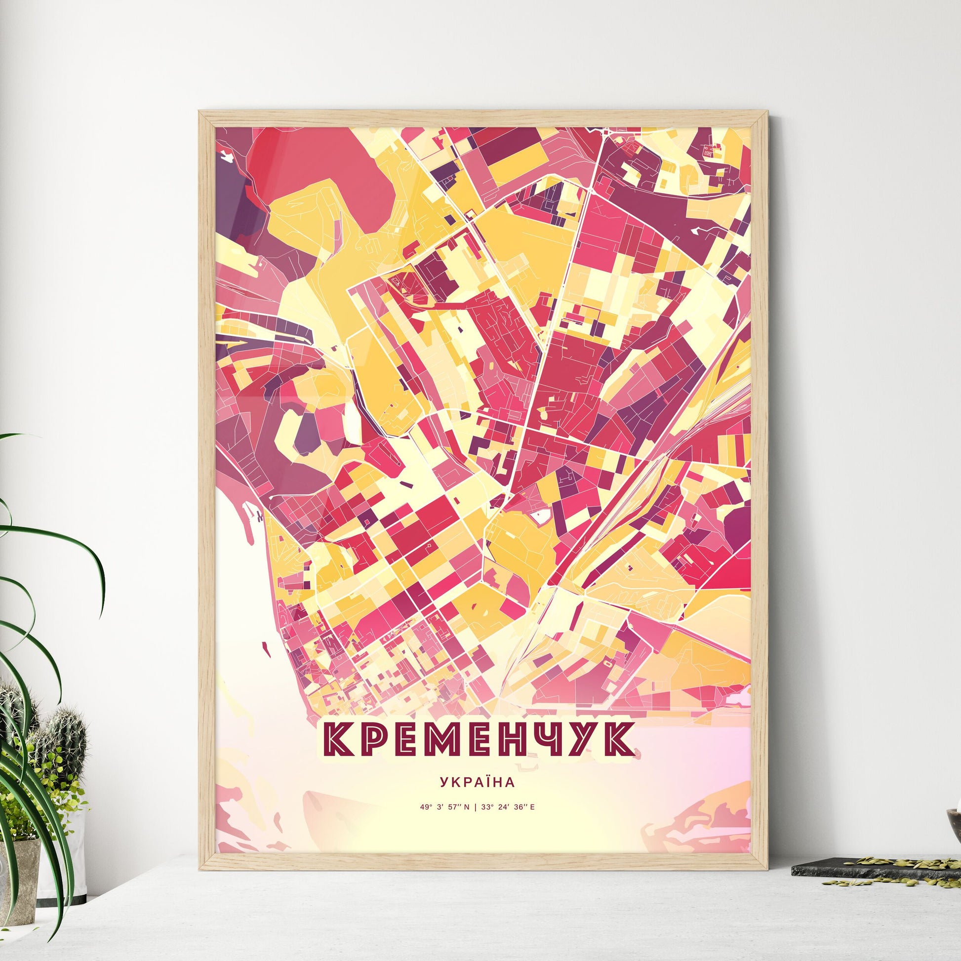 Colorful KREMENCHUK UKRAINE Fine Art Map Hot Red