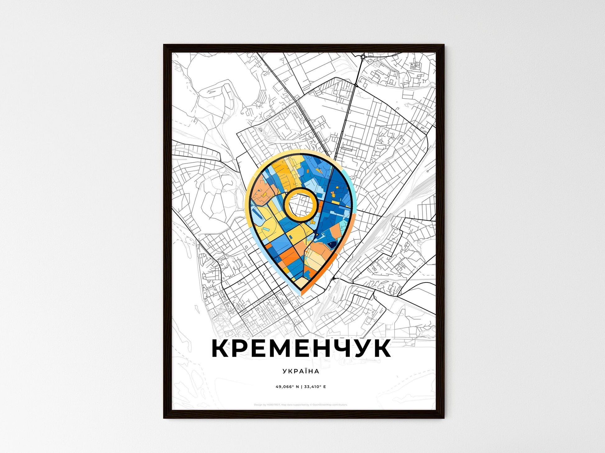 Kremenchuk Ukraine wedding art map with pointer icon