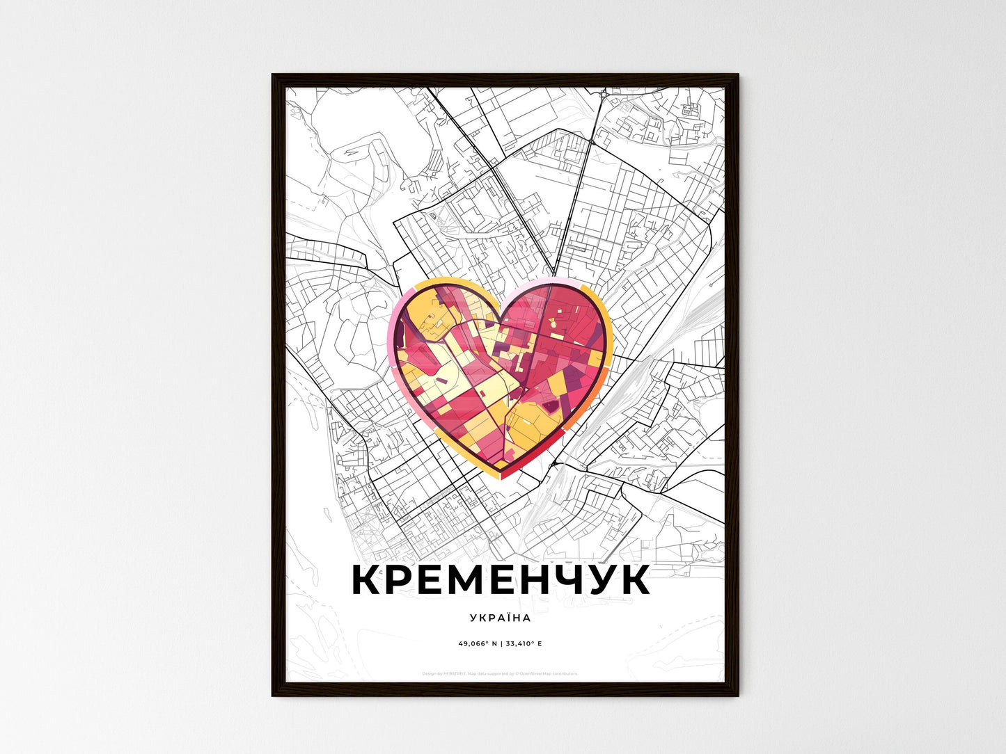 Kremenchuk Ukraine wedding art map with heart icon