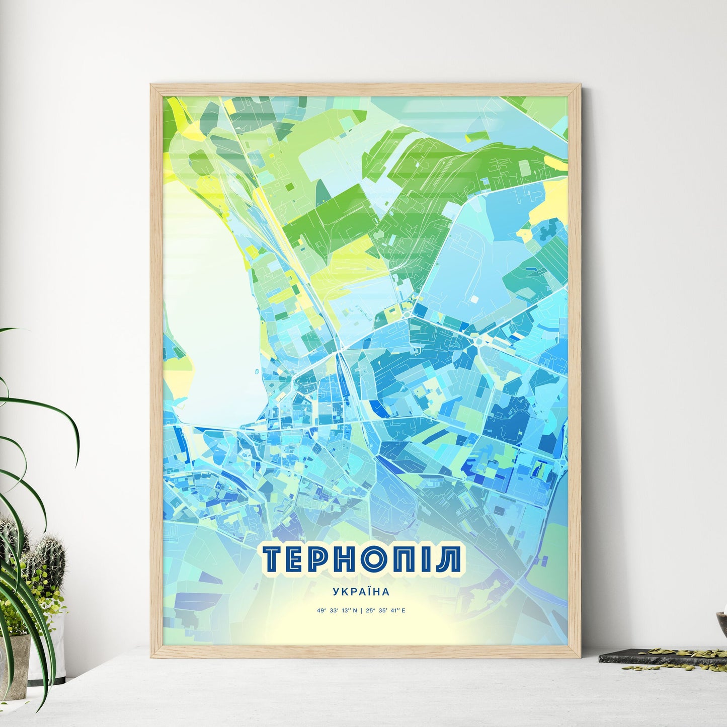 Colorful TERNOPIL UKRAINE Fine Art Map Cool Blue