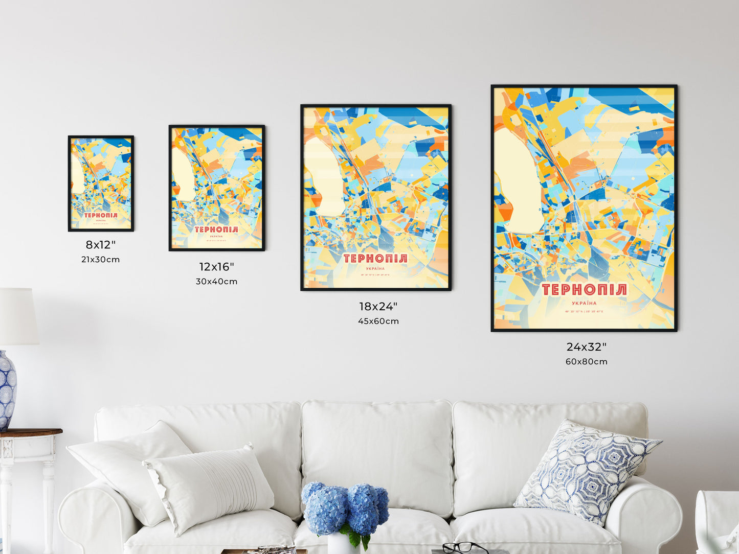 Colorful TERNOPIL UKRAINE Fine Art Map Blue Orange