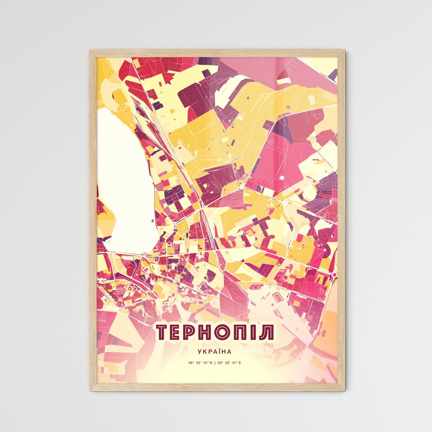 Colorful TERNOPIL UKRAINE Fine Art Map Hot Red