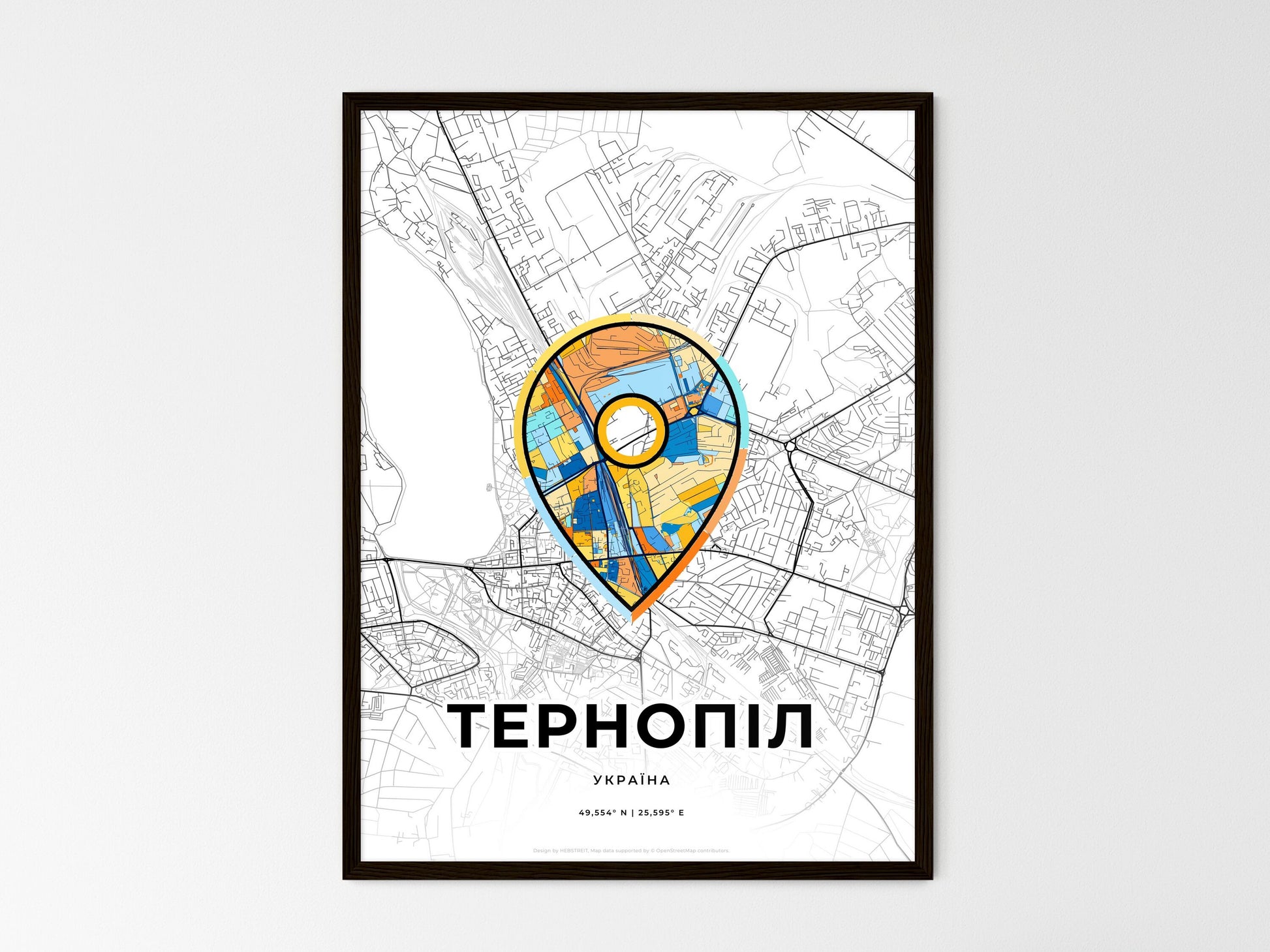 Ternopil Ukraine wedding art map with pointer icon