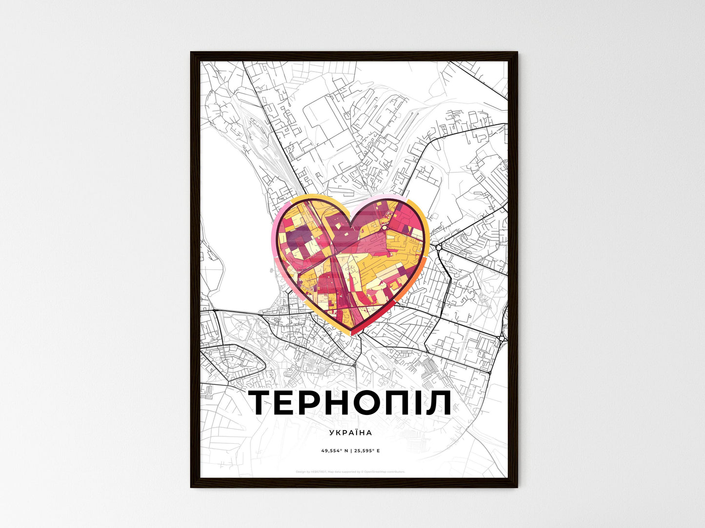 Ternopil Ukraine wedding art map with heart icon