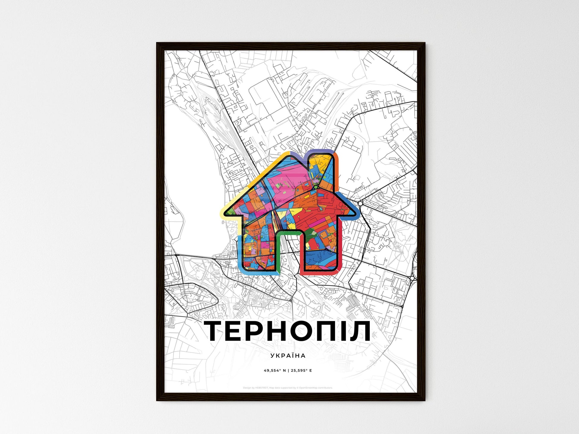 Ternopil Ukraine wedding art map with home icon