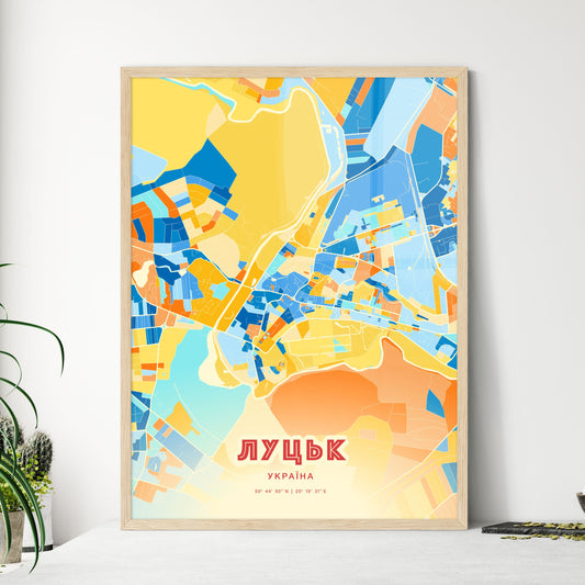 Colorful LUTSK UKRAINE Fine Art Map Blue Orange