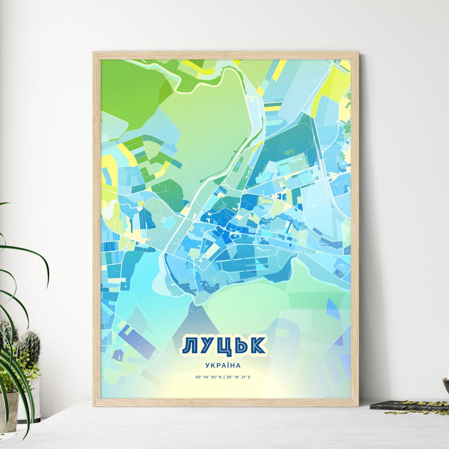 Colorful LUTSK UKRAINE Fine Art Map Cool Blue