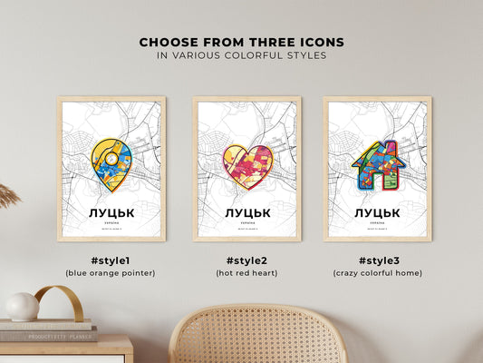 Lutsk Ukraine maps with colorful icons