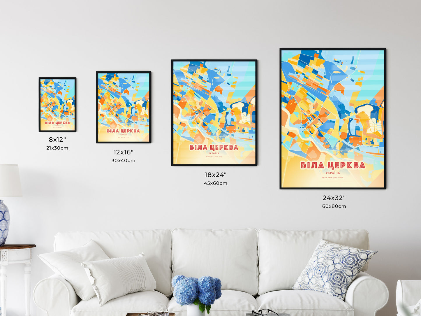 Colorful BILA TSERKVA UKRAINE Fine Art Map Blue Orange