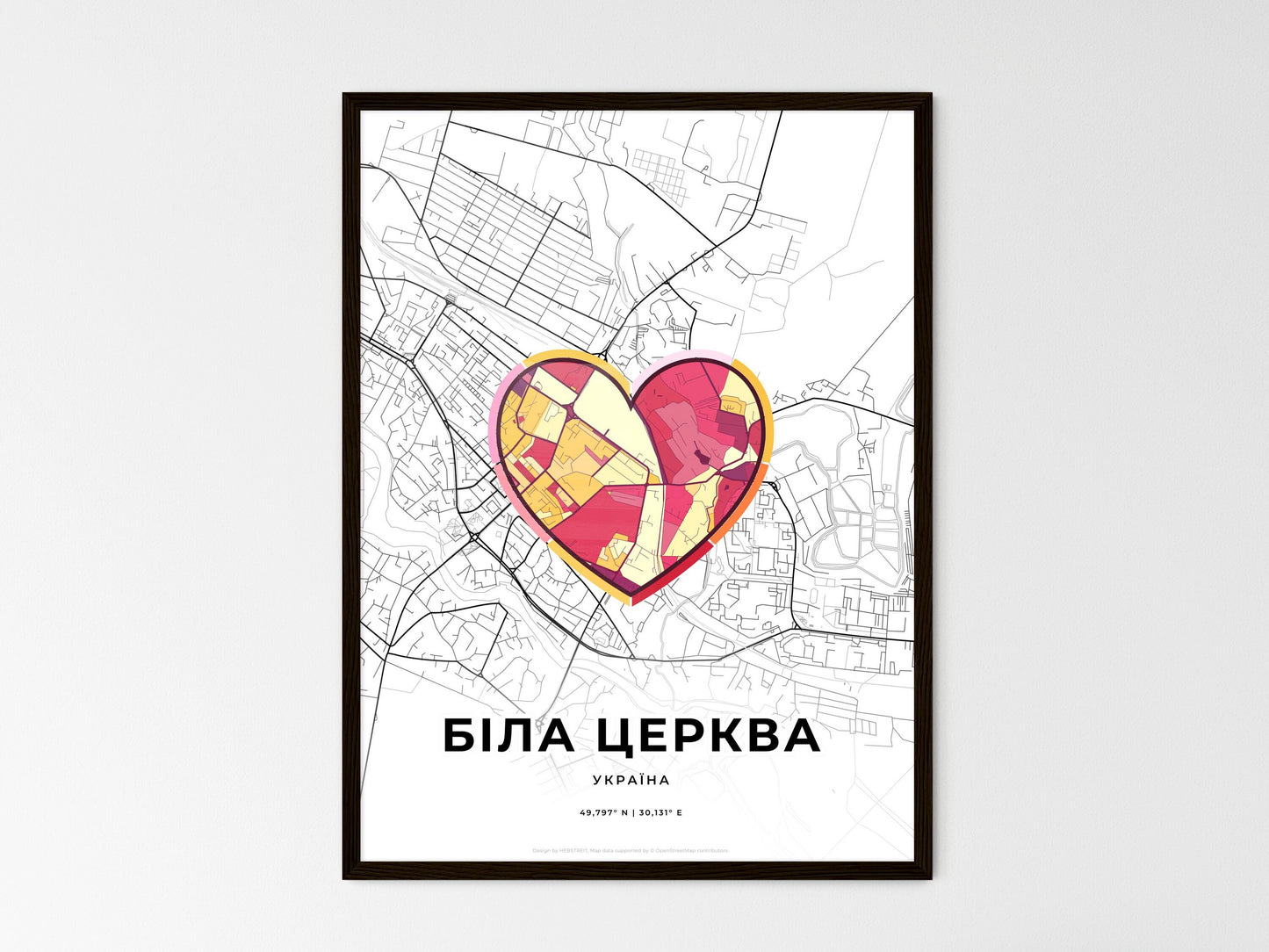 Bila Tserkva Ukraine wedding art map with heart icon