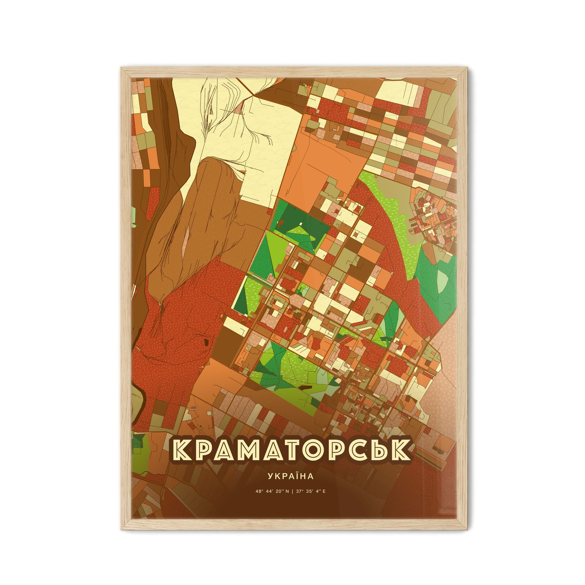 Colorful KRAMATORSK UKRAINE Fine Art Map Farmhouse