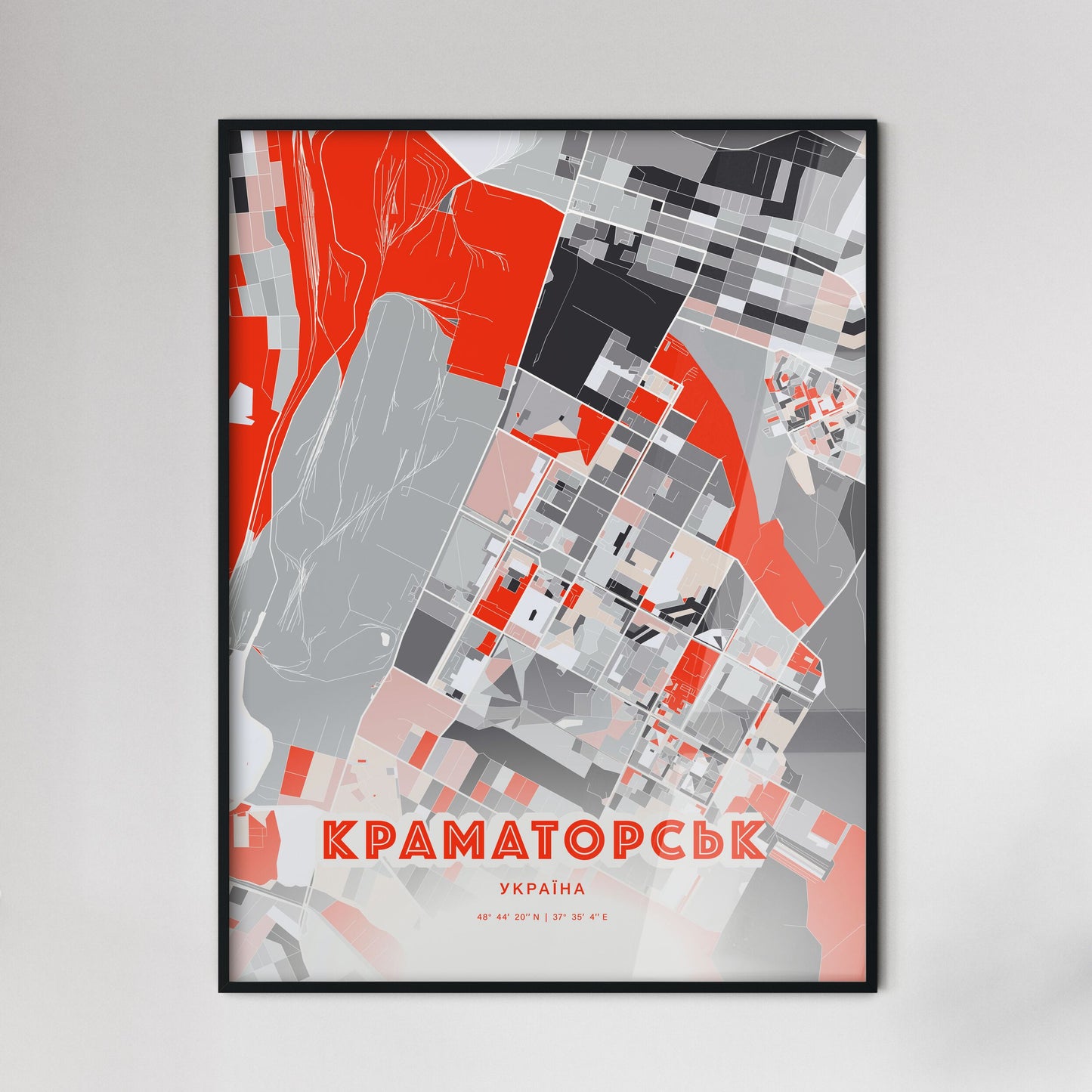 Colorful KRAMATORSK UKRAINE Fine Art Map Modern