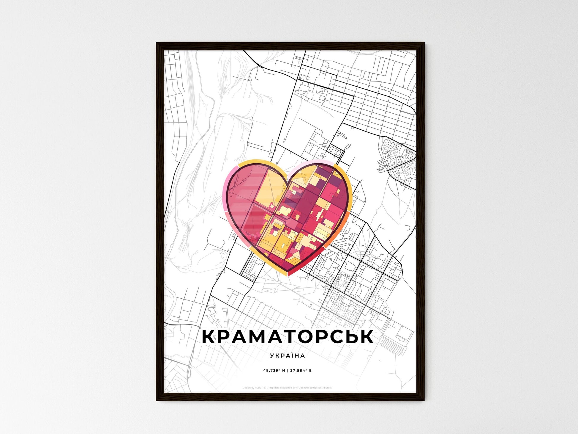 Kramatorsk Ukraine wedding art map with heart icon