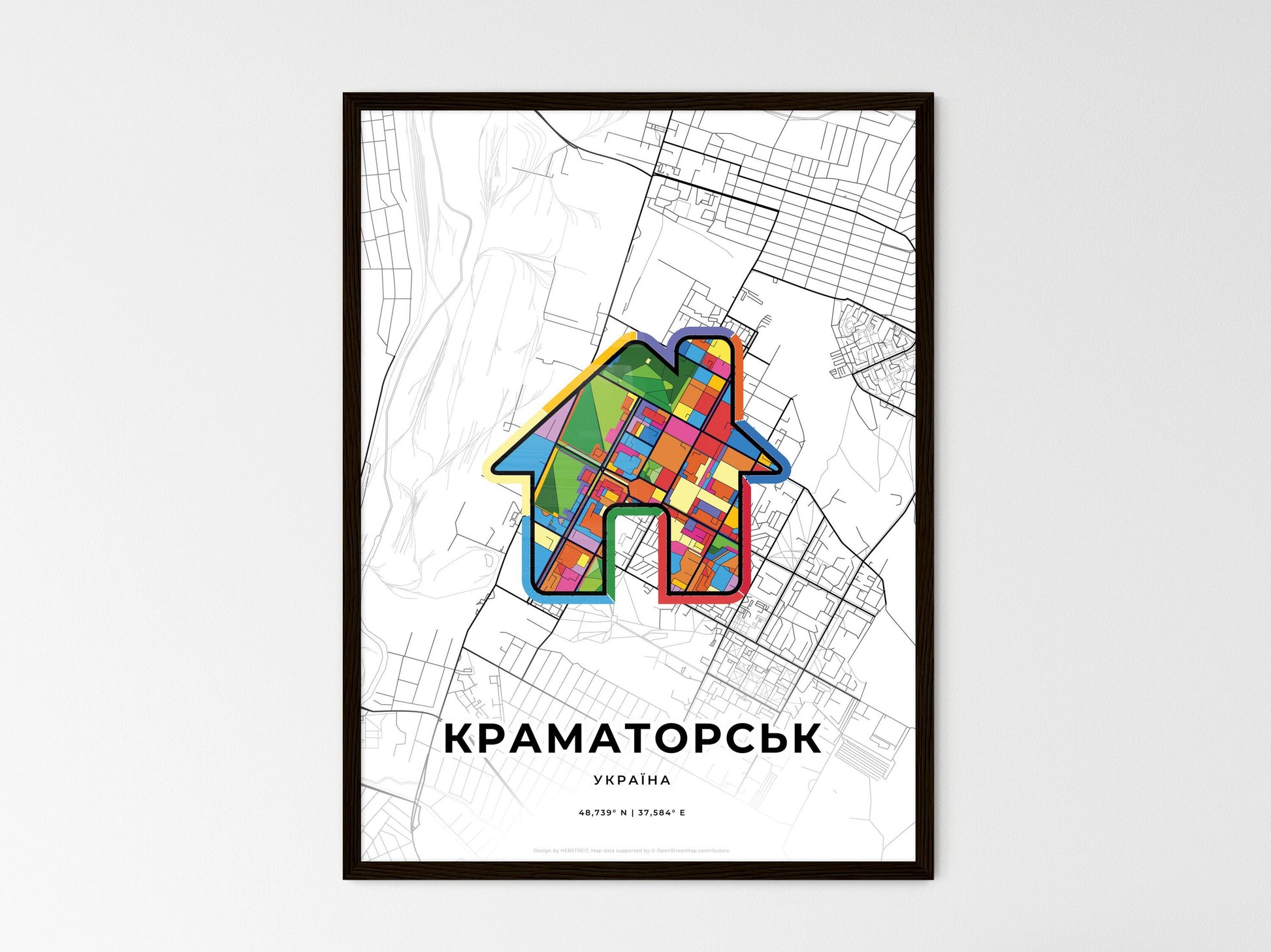 Kramatorsk Ukraine wedding art map with home icon