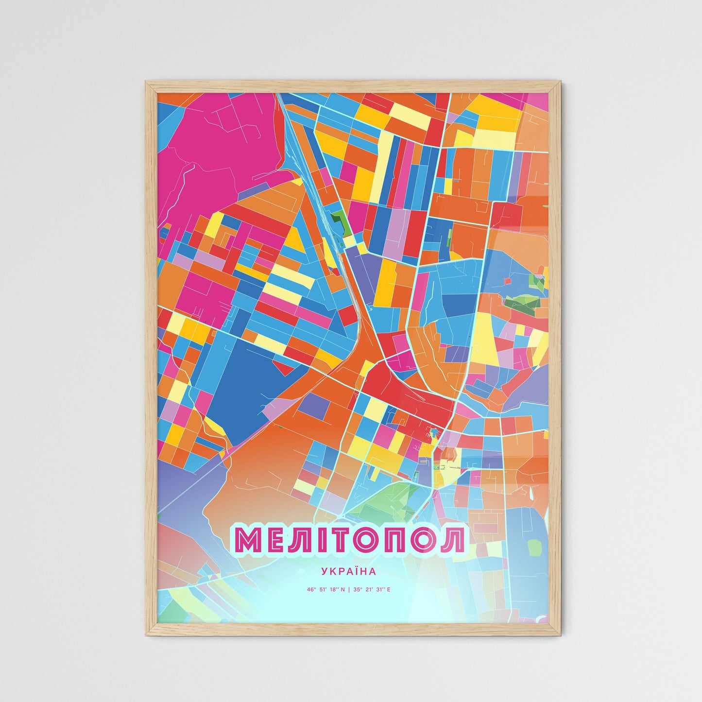 Colorful MELITOPOL UKRAINE Fine Art Map Crazy Colors
