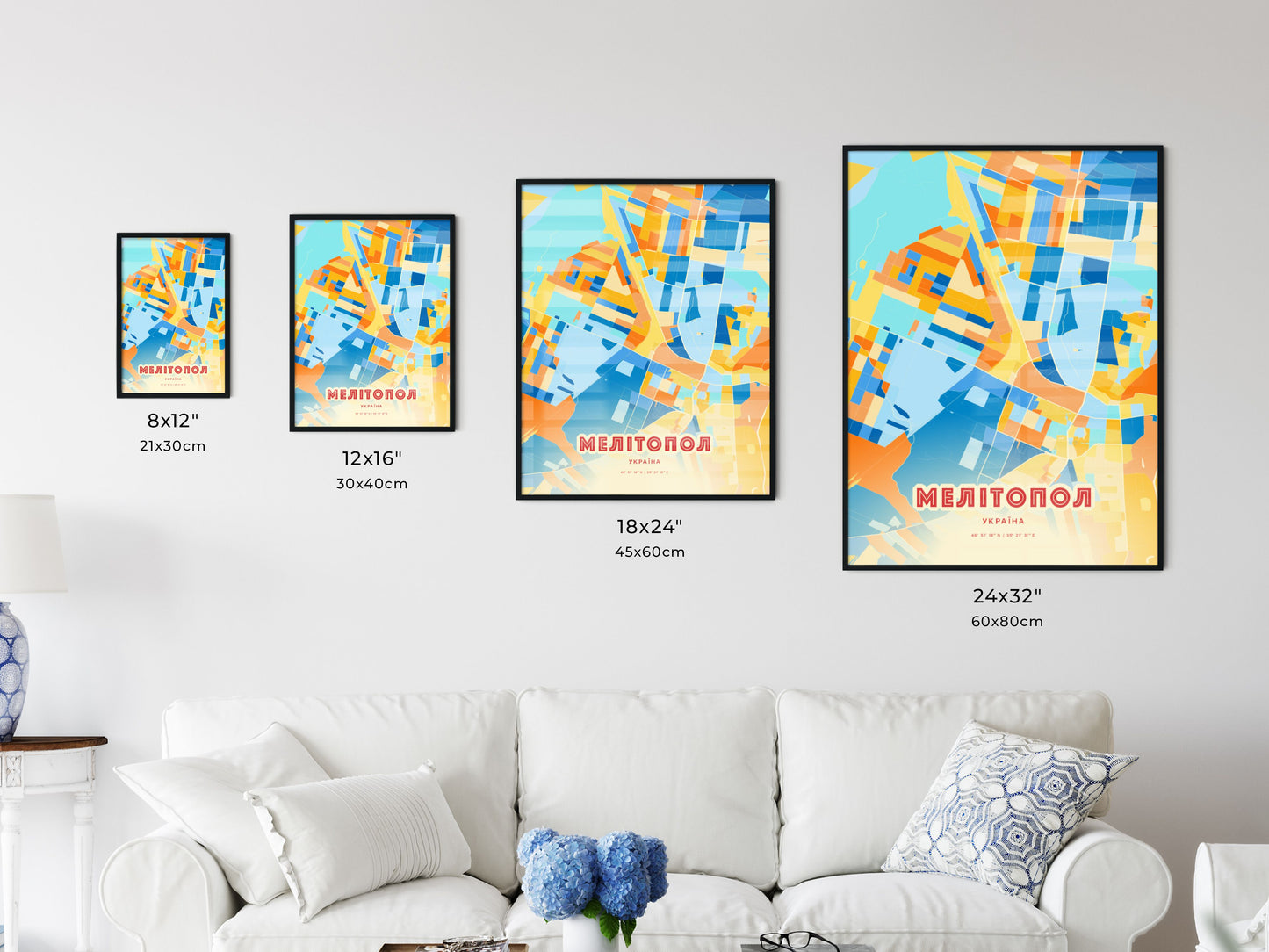 Colorful MELITOPOL UKRAINE Fine Art Map Blue Orange