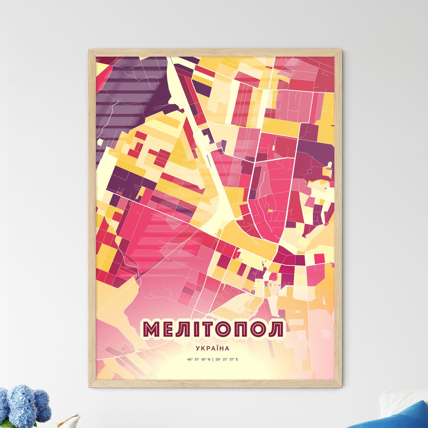 Colorful MELITOPOL UKRAINE Fine Art Map Hot Red