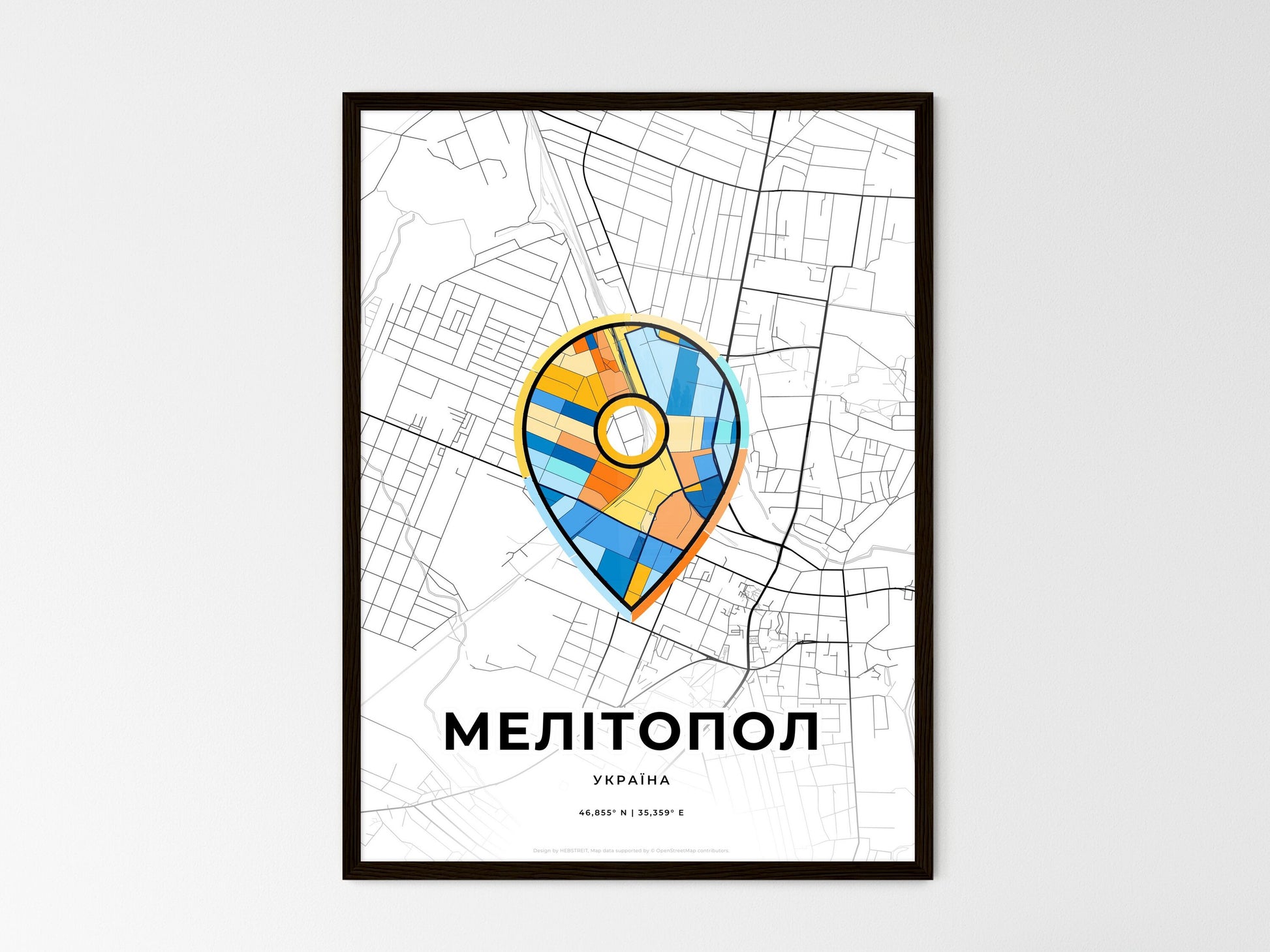 Melitopol Ukraine wedding art map with pointer icon