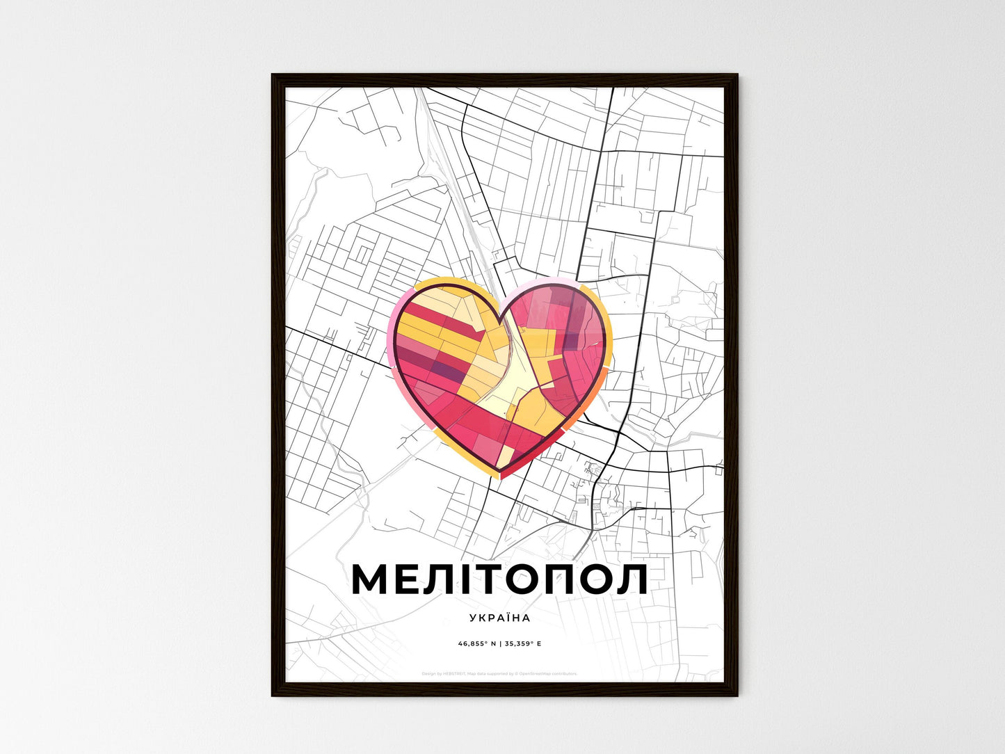Melitopol Ukraine wedding art map with heart icon