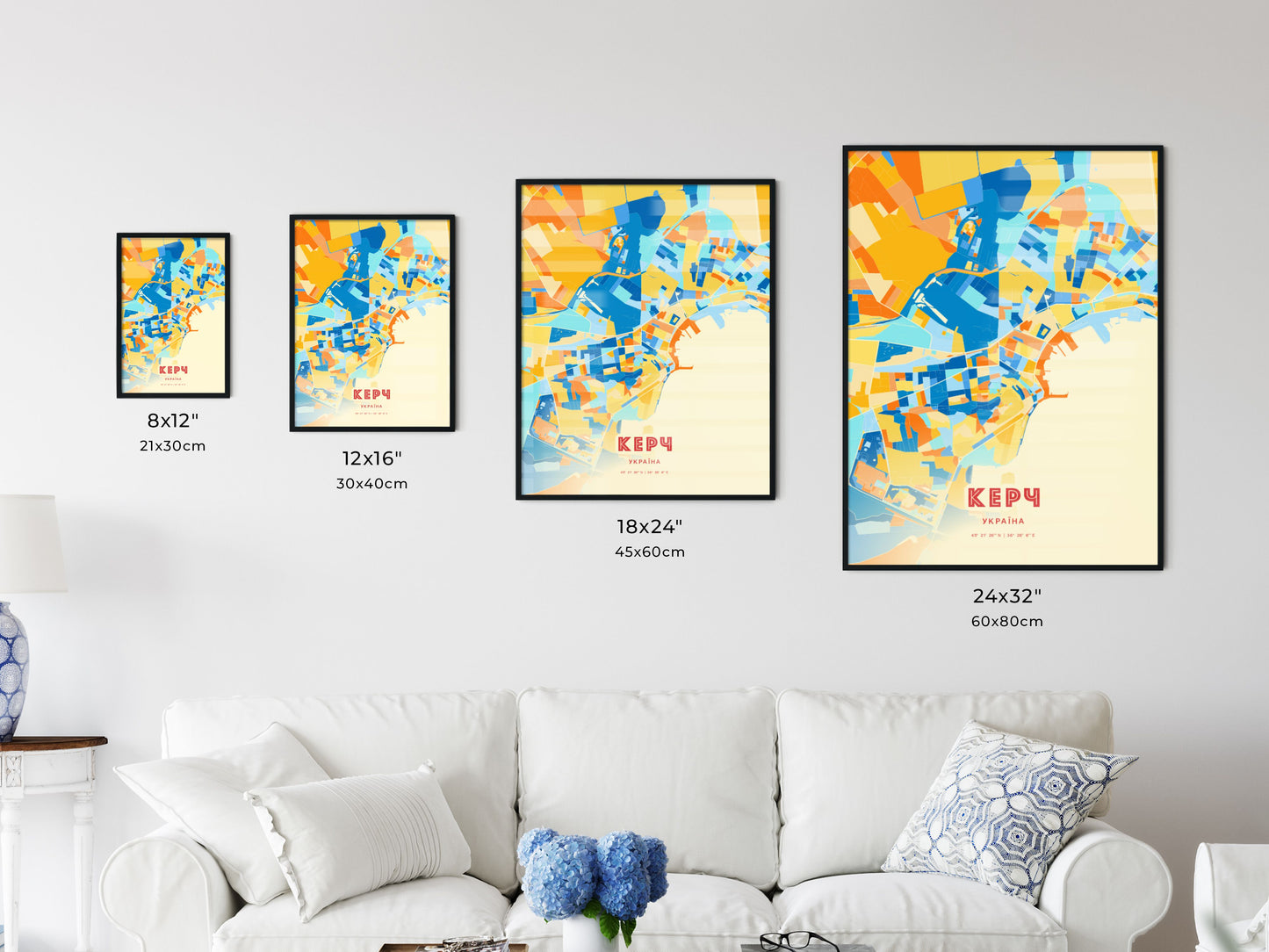 Colorful KERCH UKRAINE Fine Art Map Blue Orange