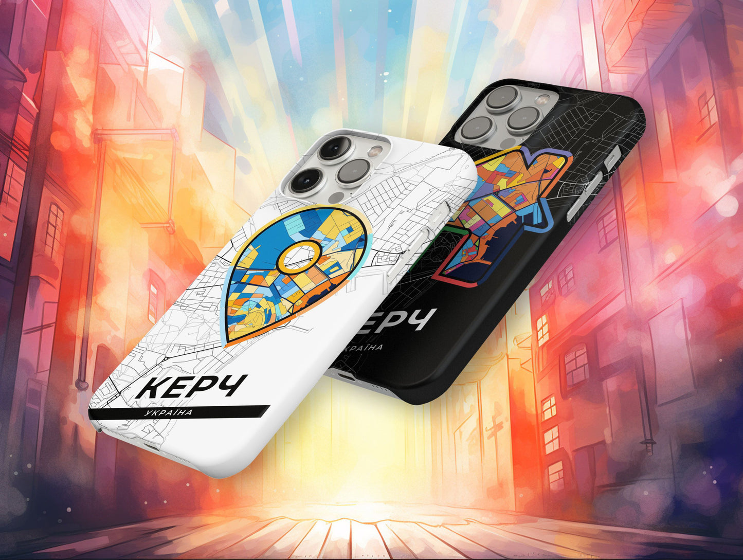 Kerch Ukraine slim phone case with colorful icon. Birthday, wedding or housewarming gift. Couple match cases.
