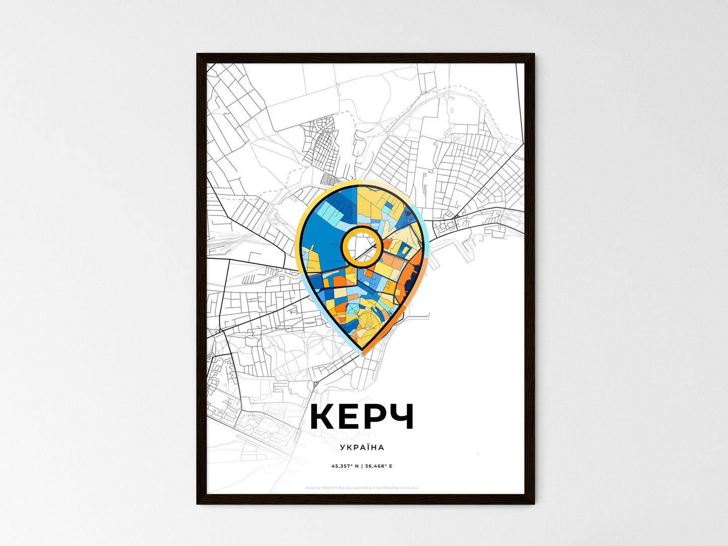 Kerch Ukraine wedding art map with pointer icon