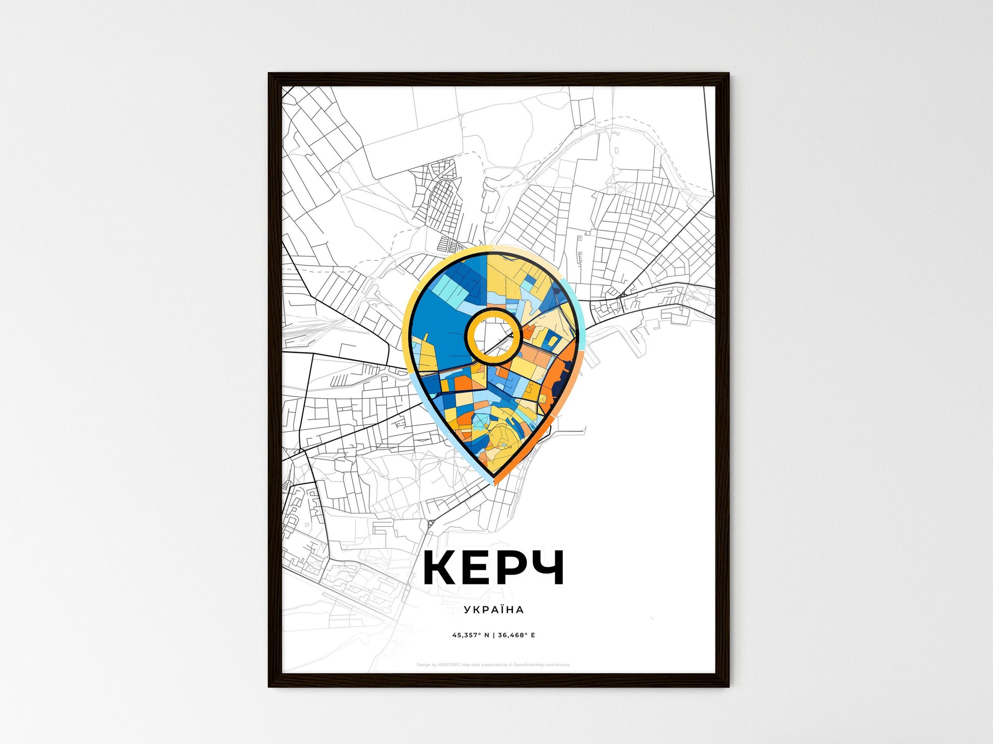 Kerch Ukraine wedding art map with pointer icon