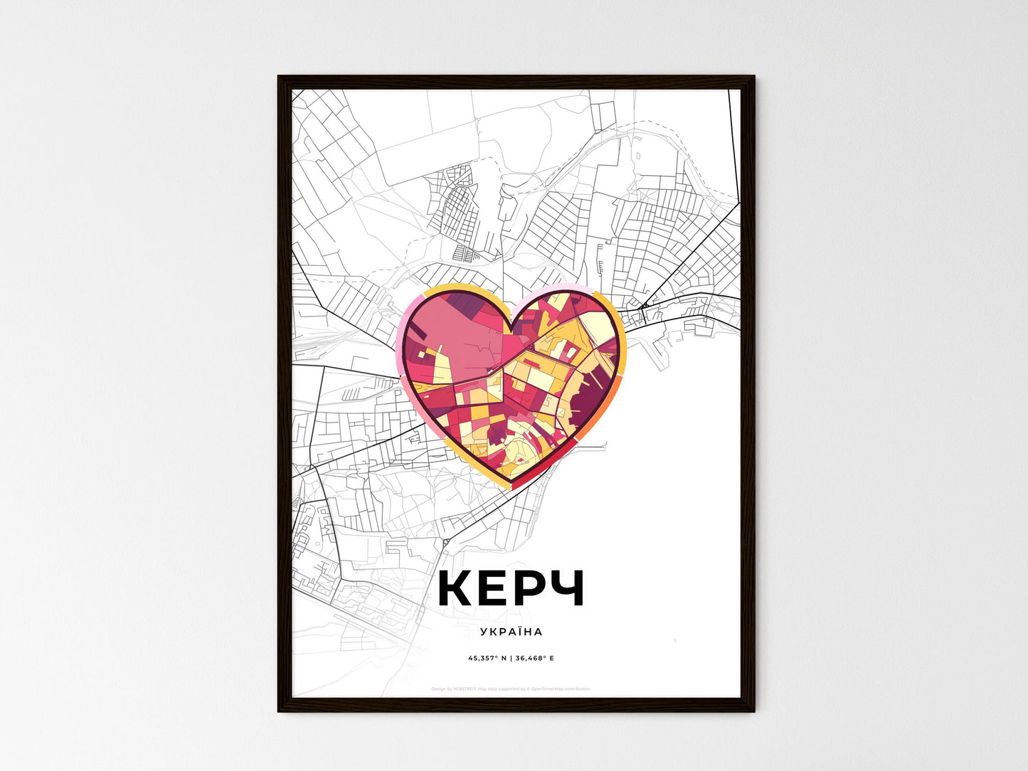 Kerch Ukraine wedding art map with heart icon