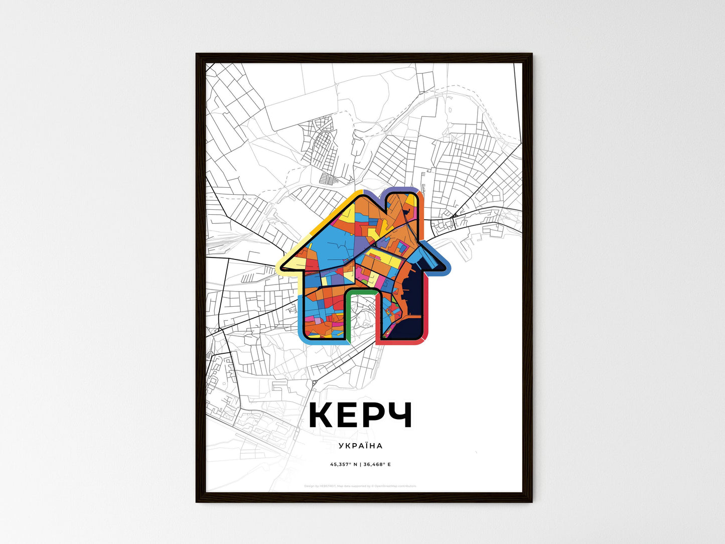 Kerch Ukraine wedding art map with home icon