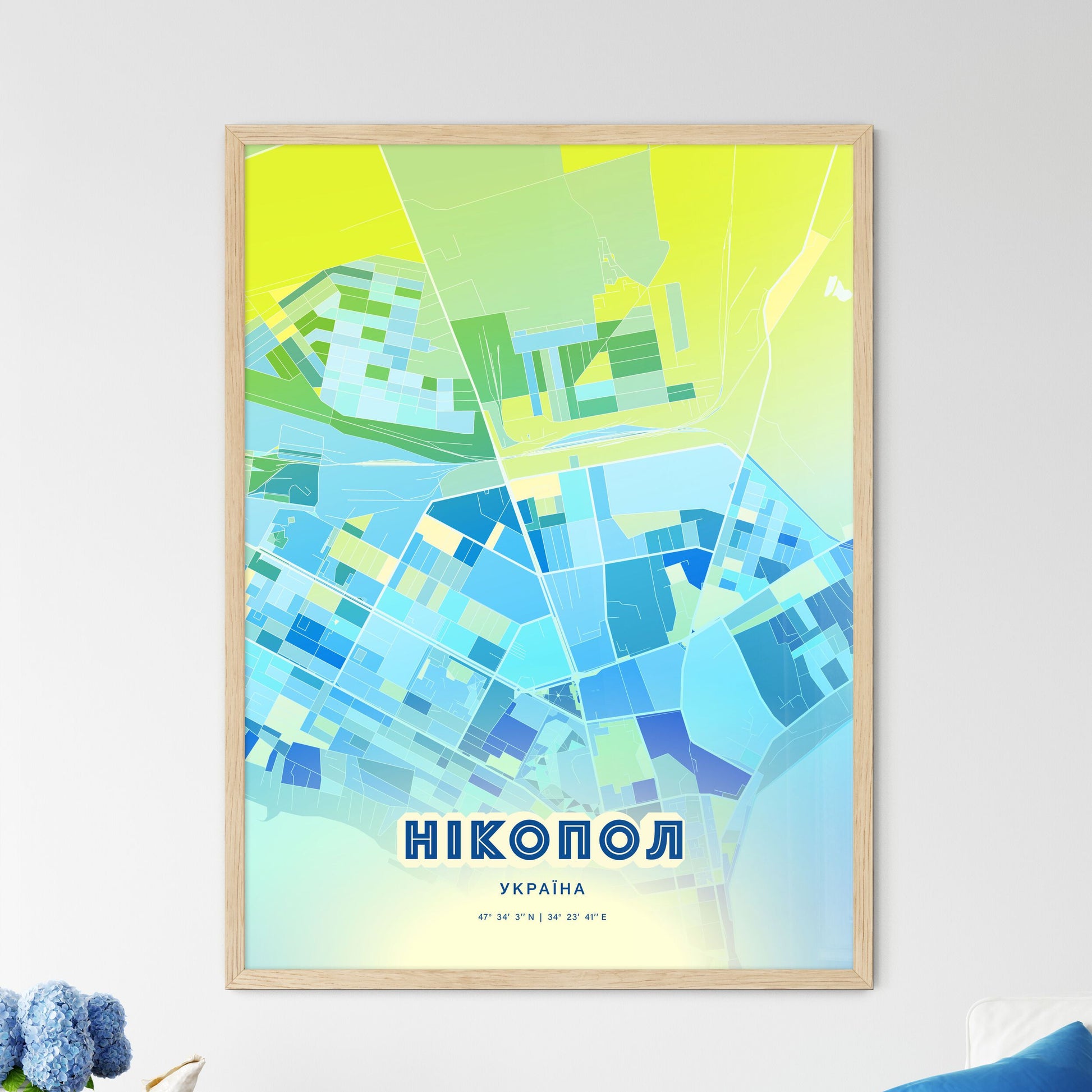 Colorful NIKOPOL UKRAINE Fine Art Map Cool Blue