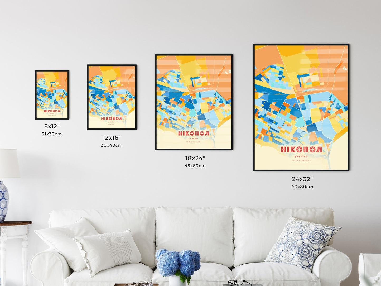 Colorful NIKOPOL UKRAINE Fine Art Map Blue Orange