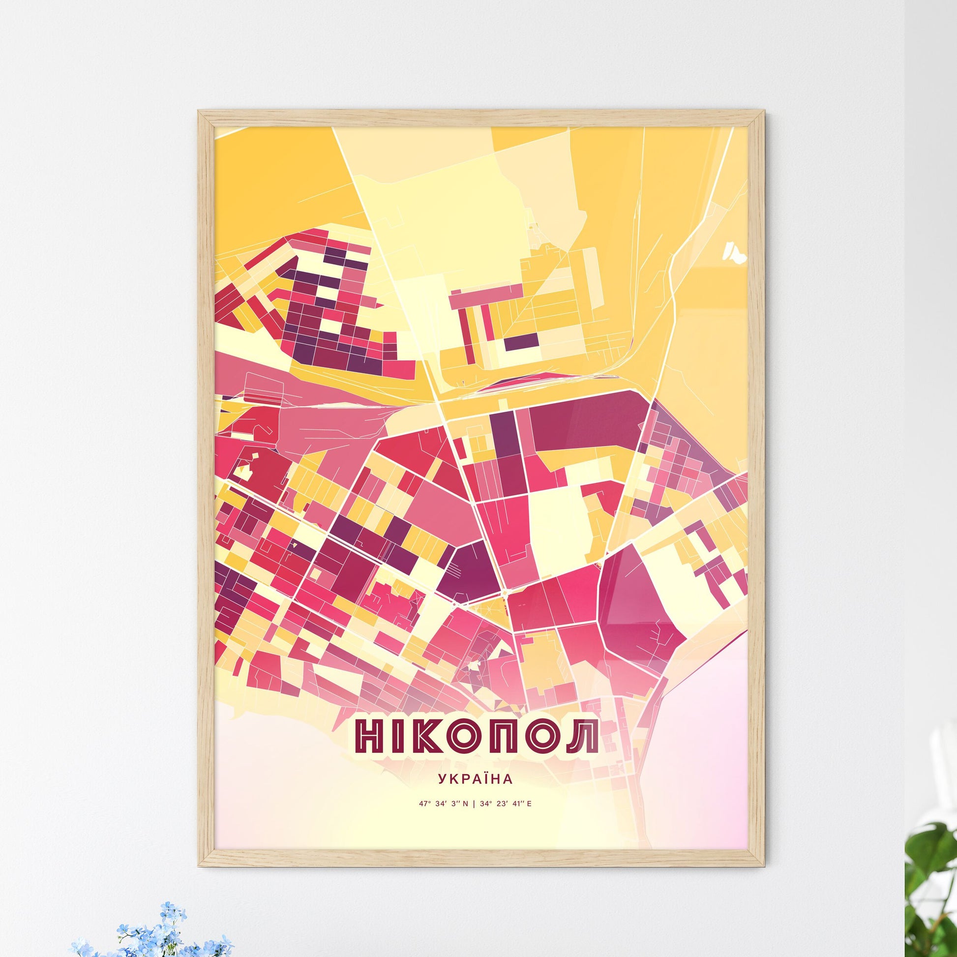 Colorful NIKOPOL UKRAINE Fine Art Map Hot Red