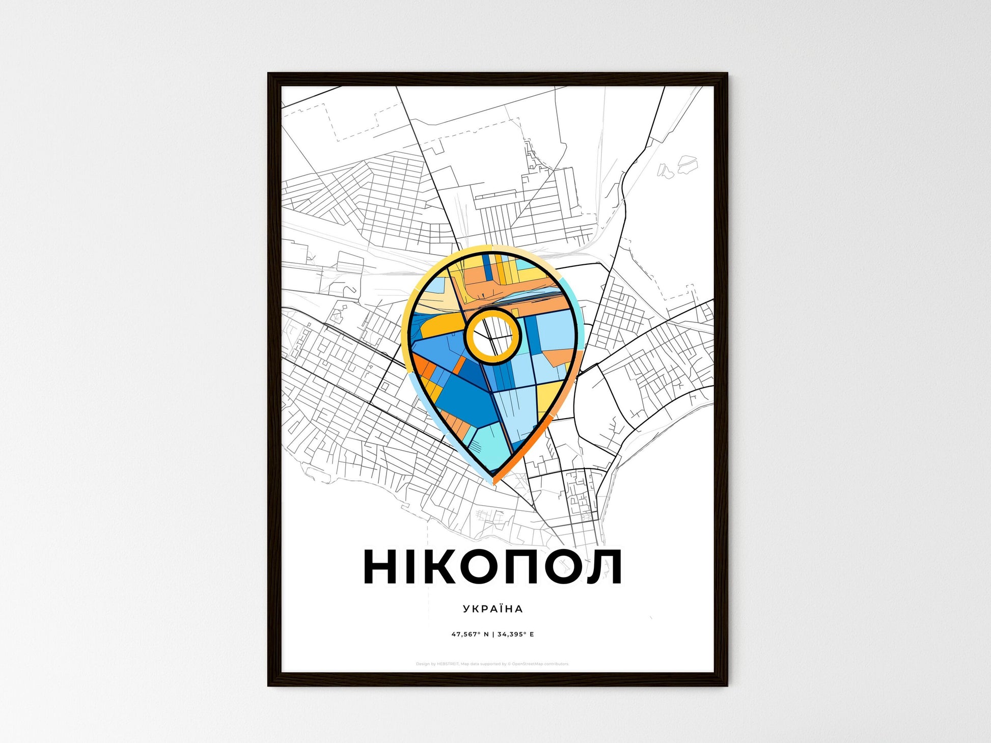 Nikopol Ukraine wedding art map with pointer icon