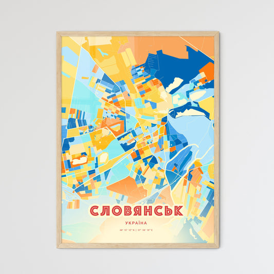 Colorful SLOVIANSK UKRAINE Fine Art Map Blue Orange