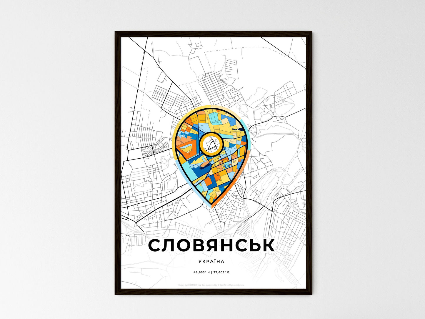 Sloviansk Ukraine wedding art map with pointer icon
