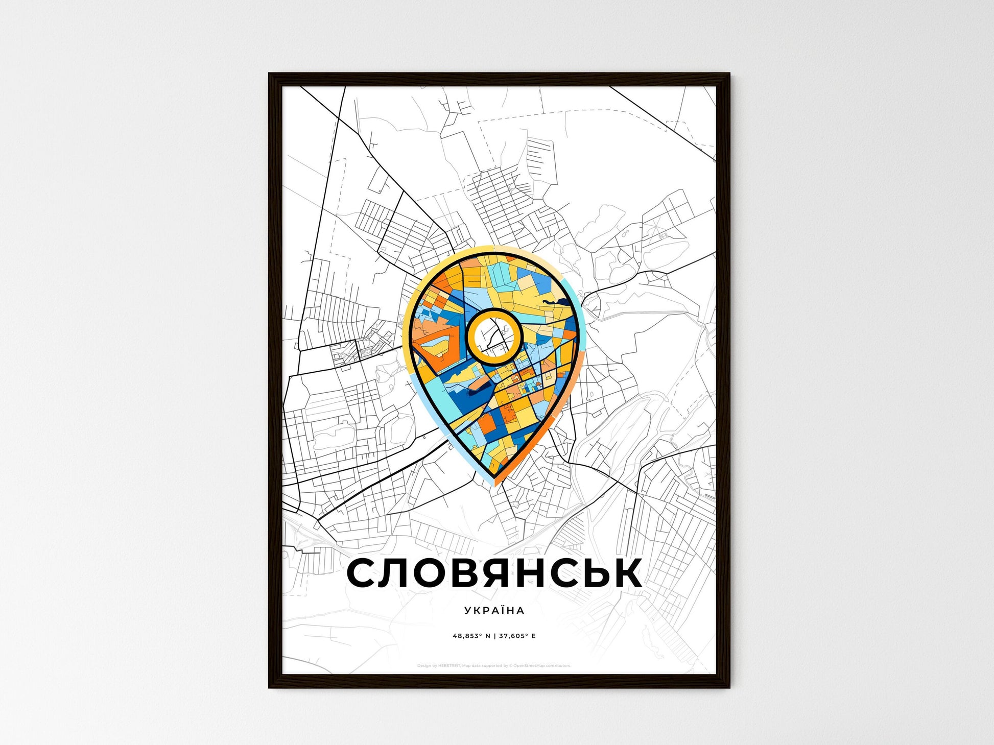 Sloviansk Ukraine wedding art map with pointer icon