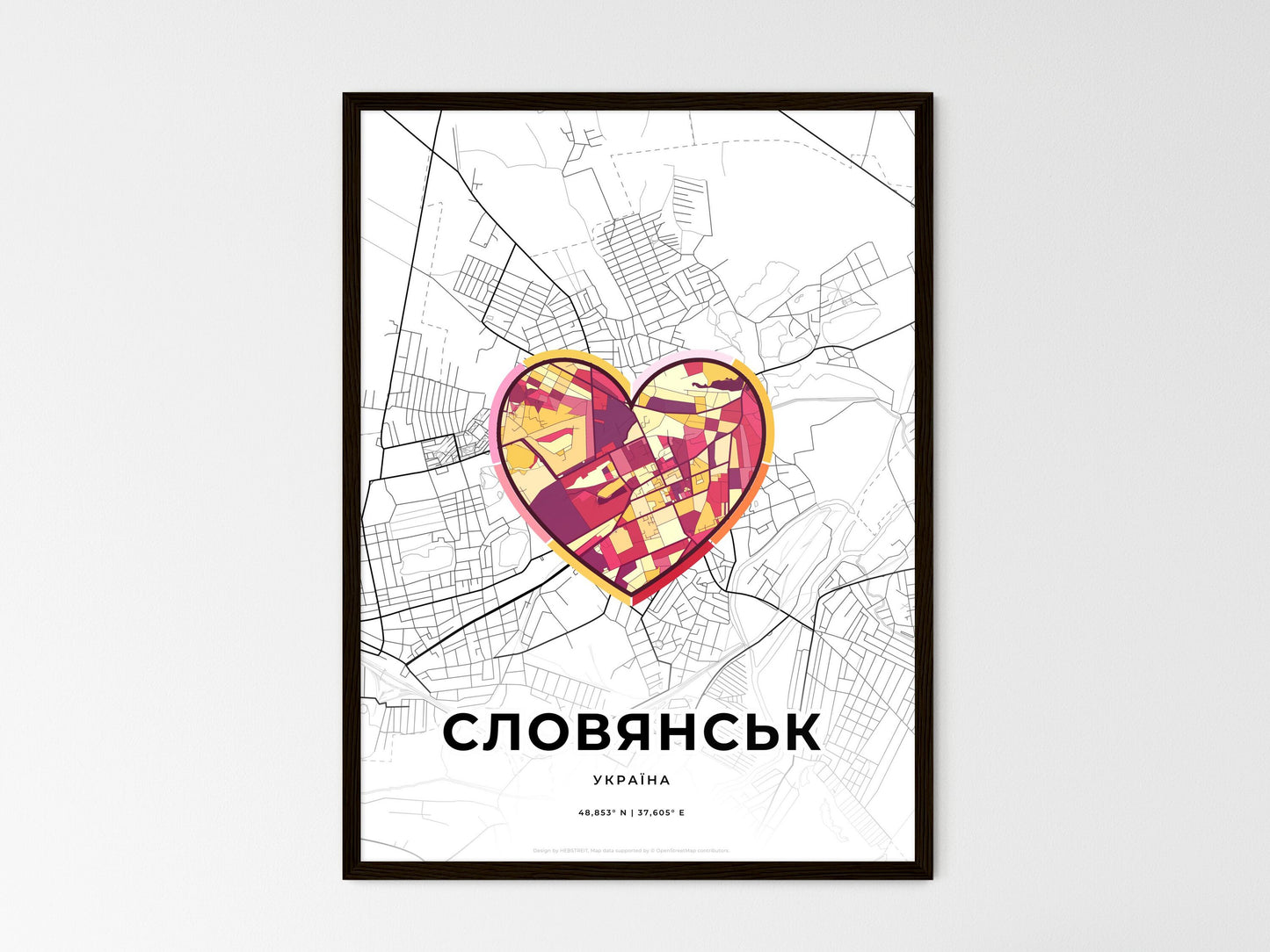 Sloviansk Ukraine wedding art map with heart icon