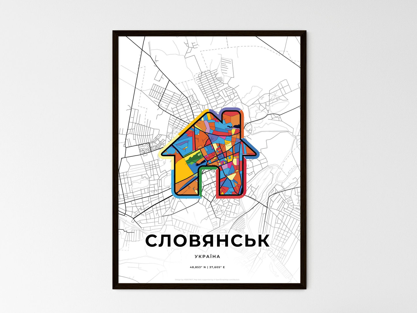 Sloviansk Ukraine wedding art map with home icon