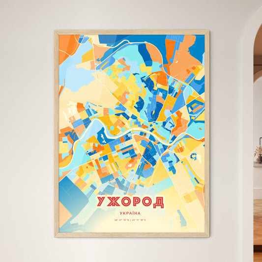 Colorful UZHHOROD UKRAINE Fine Art Map Blue Orange
