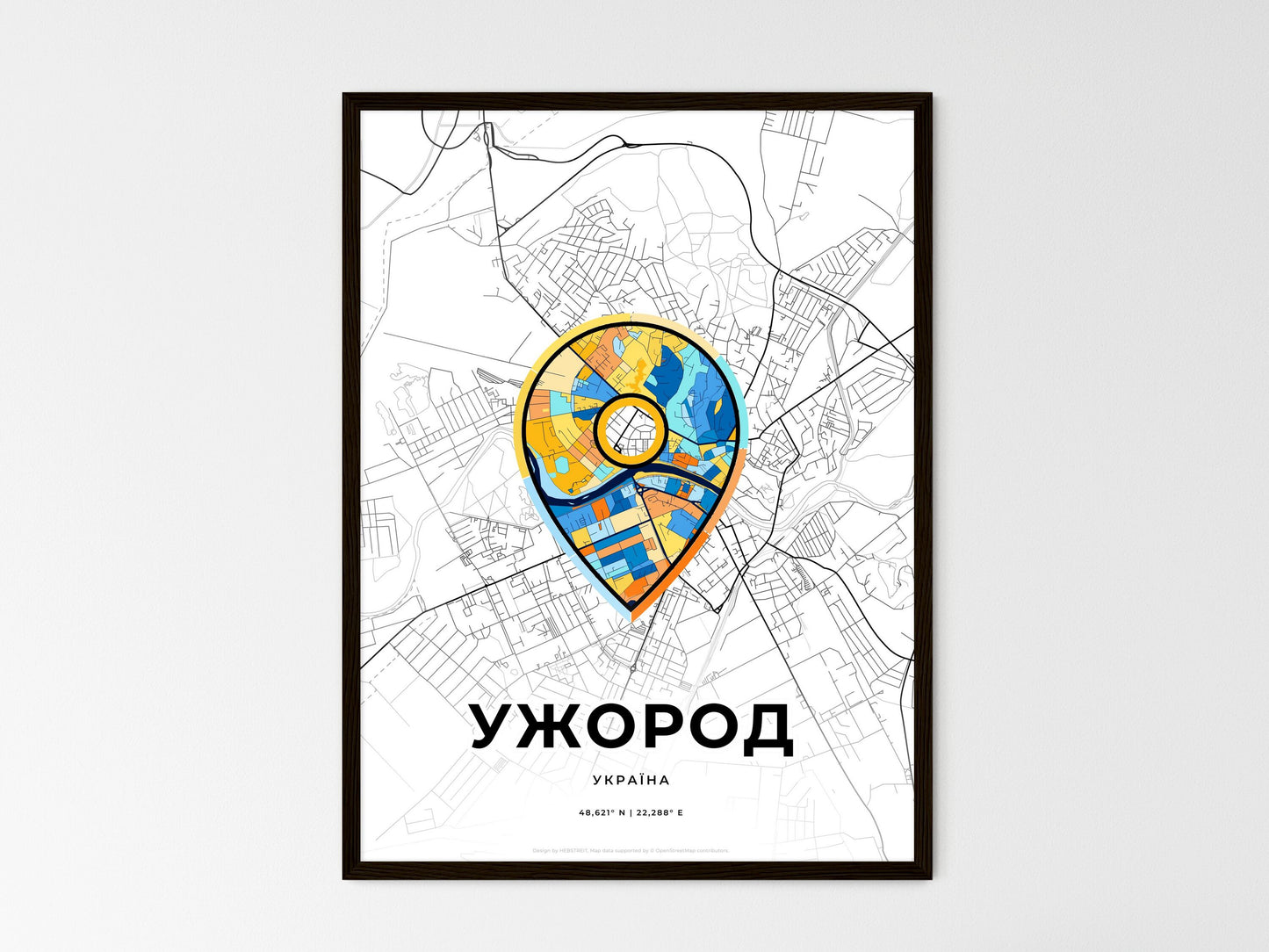 Uzhhorod Ukraine wedding art map with pointer icon