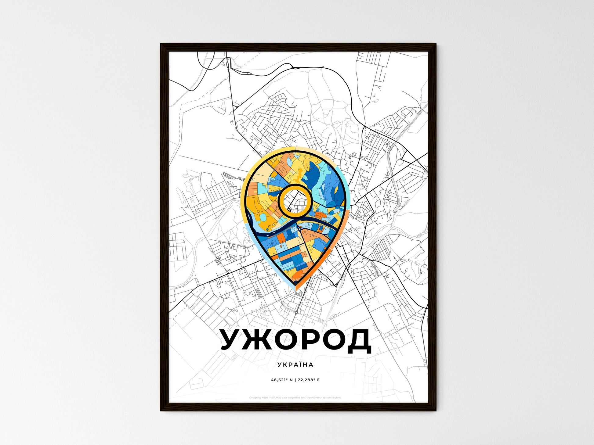 Uzhhorod Ukraine wedding art map with pointer icon