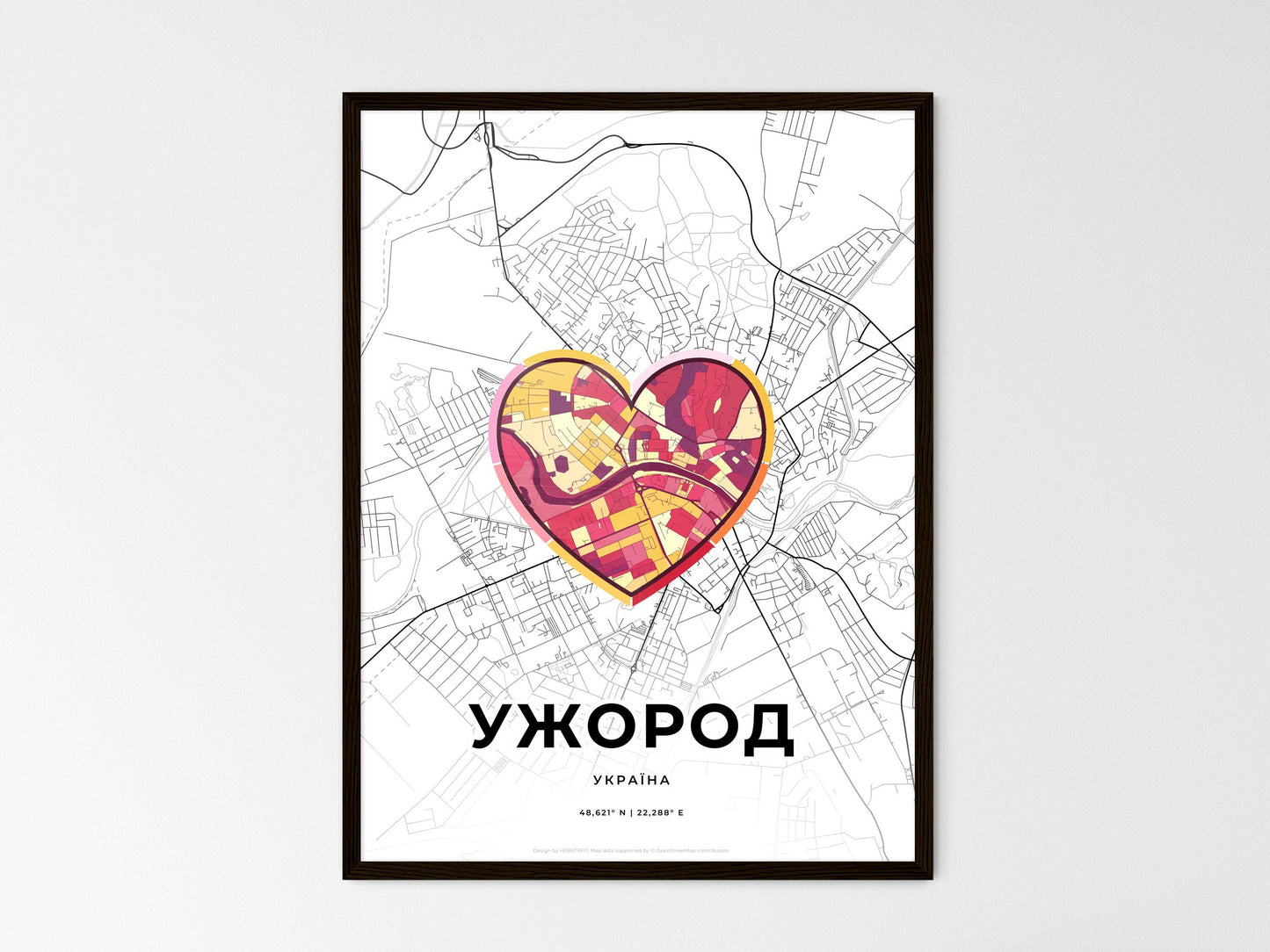 Uzhhorod Ukraine wedding art map with heart icon