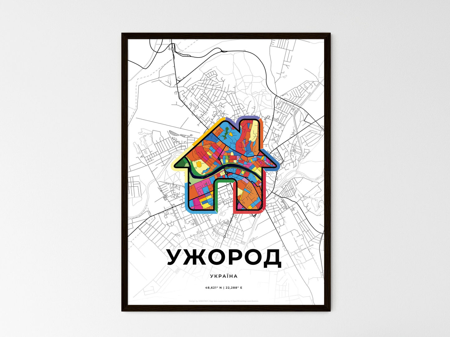 Uzhhorod Ukraine wedding art map with home icon