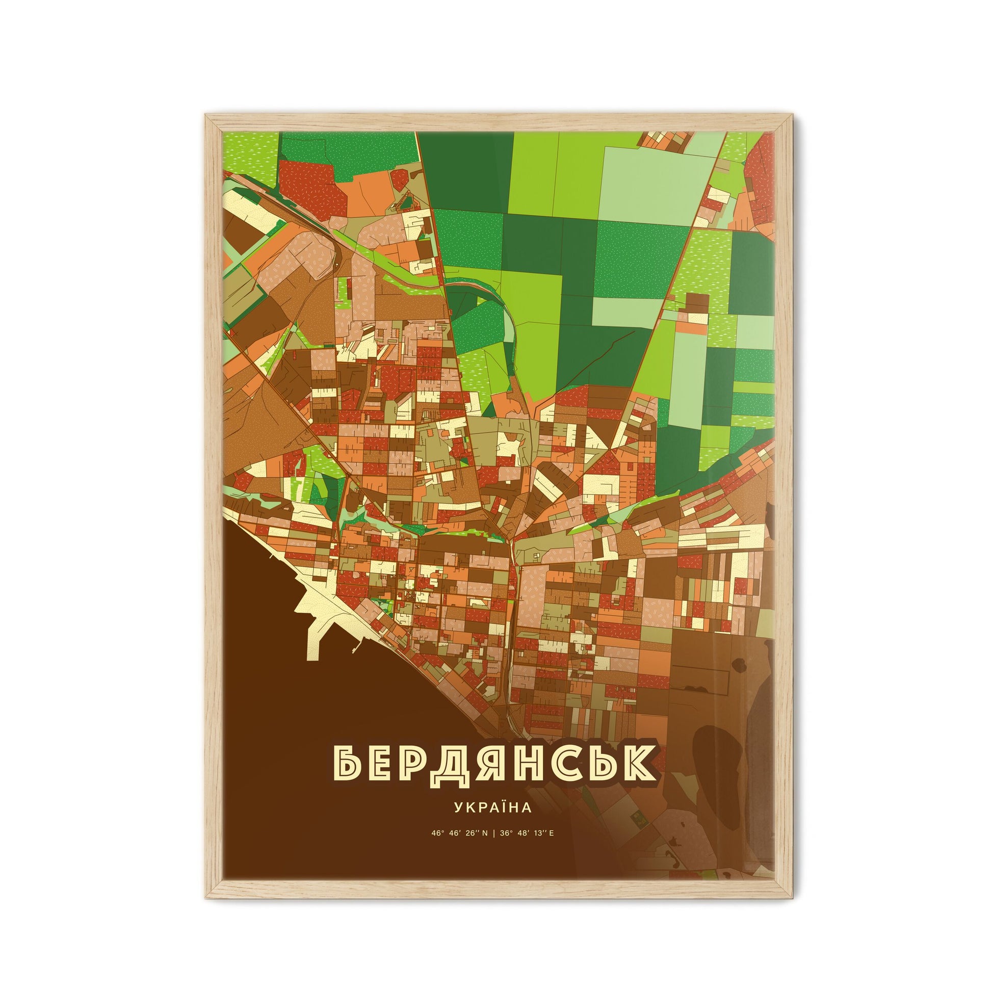 Colorful BERDIANSK UKRAINE Fine Art Map Farmhouse