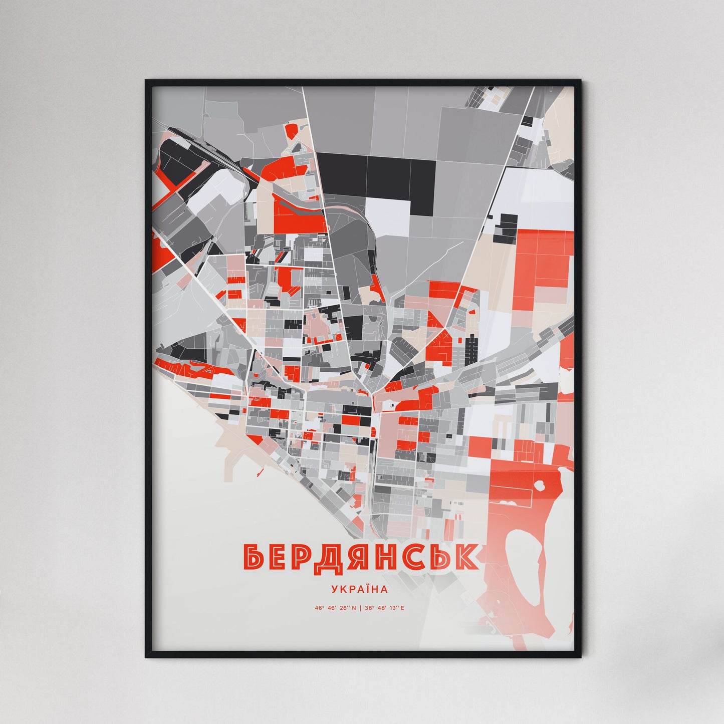 Colorful BERDIANSK UKRAINE Fine Art Map Modern