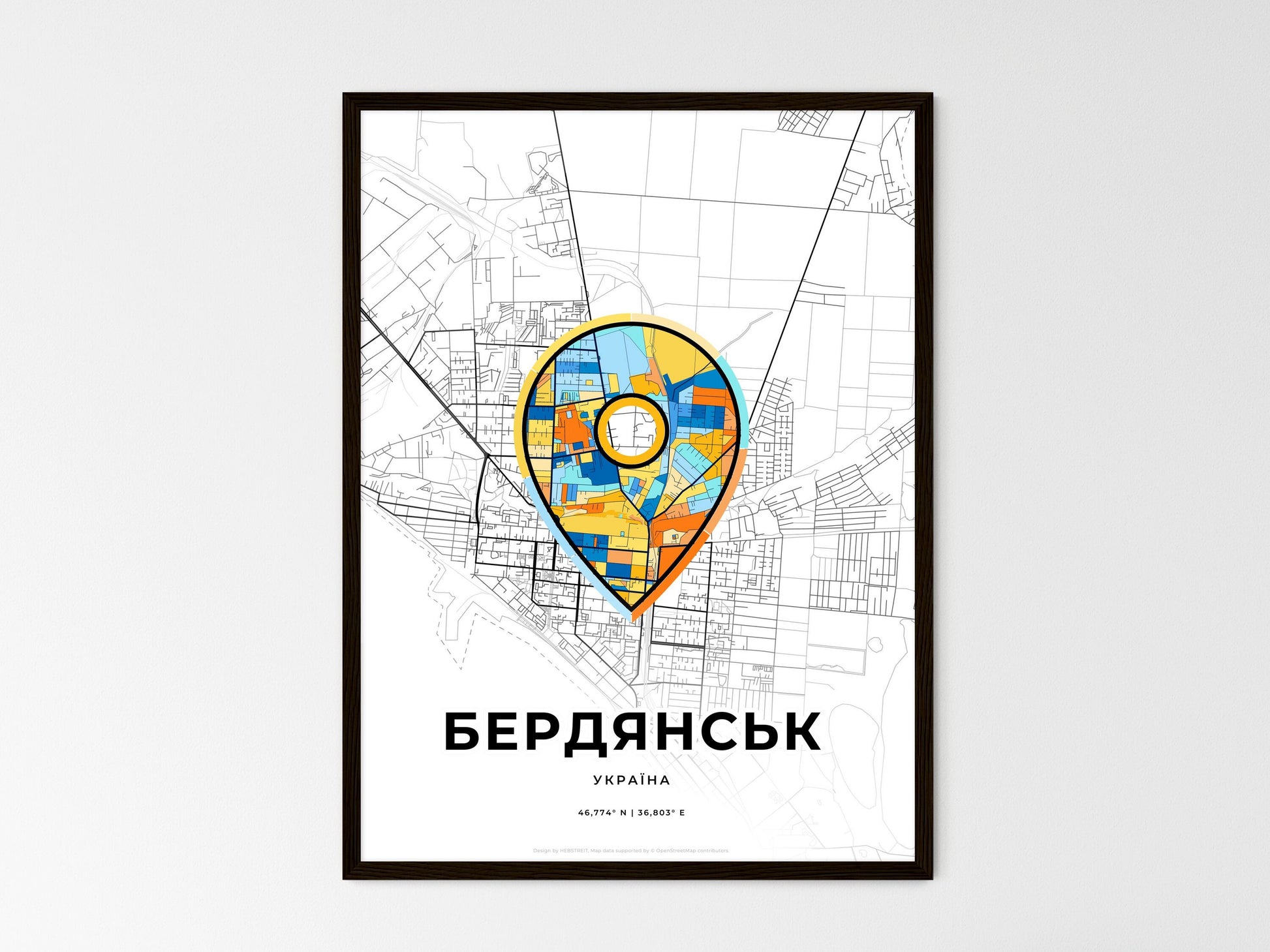 Berdiansk Ukraine wedding art map with pointer icon