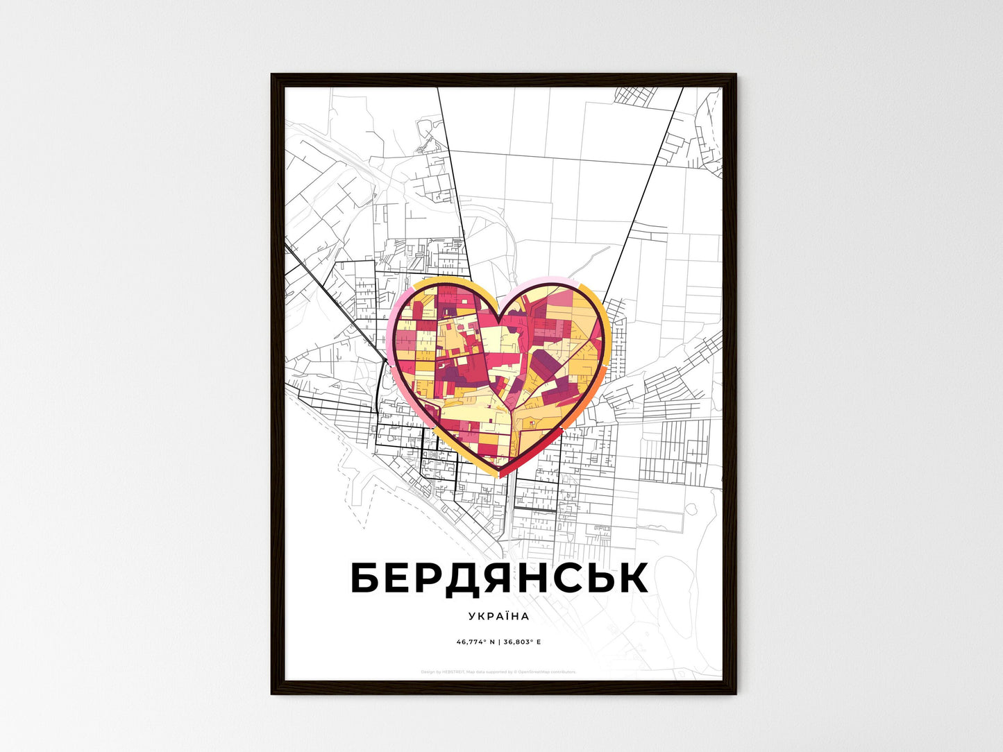 Berdiansk Ukraine wedding art map with heart icon