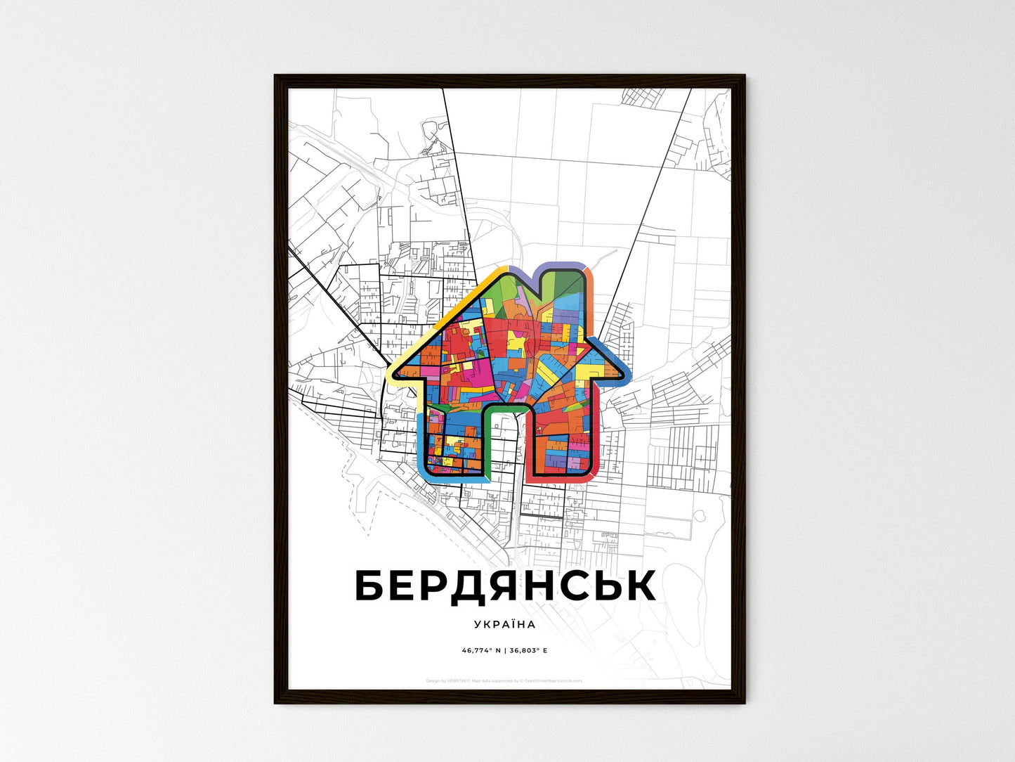 Berdiansk Ukraine wedding art map with home icon